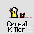 Pixelated character in yellow shirt holds object above red-and-blue patterned box, with multicolored pixel trails on gray background.