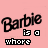 A 4x3 contact sheet of animated frames showing the text "Barbie is a whore" with varying pixelation and color effects on a pink background, where some instances of "whore" are highlighted in red.