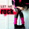 A static image shows a person in a black top and pink leg warmers standing against a white louvered background with text reading "LET ME rock" in black and red.