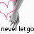 Two hands holding a heart outline with one hand in pink and the other in gray, below text reading 'never let go never let go'.