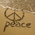 A pixelated icon shows a peace symbol above the word 'peace' on a textured beige background with scattered light brown pixels.