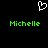 A static pixel art image with a white heart outline above two green 'Michelle' text labels on black background.