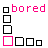 Pixelated pink text 'bored' appears above four vertical of black and pink outlined squares in a