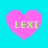 Four pink heart shapes with green text "LEXI" on a cyan background, arranged in a