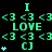 Green and cyan text-based icon with repeated 'I <3 LOVE' patterns, animated star-like symbols below each pattern on a black background.
