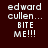 Four pixelated display 'edward cullen... BITE ME!!!' text with varying background colors and letter clarity
