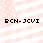 Four identical display 'BON-JOVI' text over a light pink and white striped background with faint polka dots