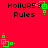 Red background with black text 'HollyR59 Rules' and green pixelated shapes in four corners, animated to shift positions across frames.