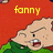 Pixelated cartoon character with light skin and green shirt against red background, displaying yellow text 'fanny by star 4445' in four