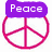 A static image shows a purple banner with 'Peace' above a pink peace symbol, a red banner with 'happiness' over a yellow smiley face, and a blue banner with 'Love' above a heart-shaped flame.