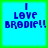 Four identical pixelated blue text on cyan background with green border, each displaying "I LOVE BRODIE!!" in blocky font