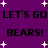 Purple background with repeated black text 'LET'S GO BEARS!' and white star shapes scattered throughout.