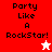 Four display "Party Like A RockStar!" text with star icons; top-left red, bottom-left white, others pink backgrounds
