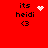 Red background with black text 'its heidi <3' and four distinct white pixel animations: a heart, starburst, dot cluster, and static icon.
