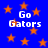 Blue background with orange stars and repeated 'Go Gators' text in white pixelated font.