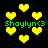 Yellow pixelated hearts float against a black background with green text reading "Shaylyn<3" in two horizontal