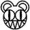 Black and white pixelated cartoon head with rounded ears, two distinct facial states showing open mouth or closed eyes with horizontal line.