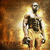 A muscular figure with a bald head and beard stands in a golden-hued background, holding dumbbells in both hands, with a bright glow surrounding the figure.