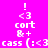 Pixelated text and symbols on a bright pink background with a purple section, featuring repeated 'cass' and '<3' elements.