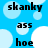 Blue background with light blue circles and black text reading 'skanky', 'ass', and 'hoe' in a repeating pattern.