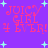 Pixelated text 'JUICY GIRL 4 EVER!' in pink on purple background with light blue stars, animated by changing star positions.
