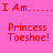 A pink background displays red pixelated text reading "I Am...... I Am...... Princess Toeshoe!" with a blue gradient effect appearing in the lower-left quadrant
