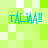 Four identical pixelated text elements arranged in a on a green and white checkered background, each displaying 'TALWAD' with blue lettering