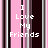 Pixelated text 'I Love My Friends' in white on a vertical striped background of pink, black, gray, and dark purple hues.