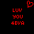 Red pixelated text and heart symbol on black background, with identical left and right sections.
