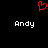 Red pixelated heart symbol above two white 'Andy' text labels on black background.