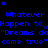 Blue pixelated text on black background with scattered stars, repeating phrases and partial quotes.