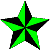 Two identical five-pointed stars with alternating green and black segments on a gray background.