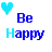 Pixelated heart icon with 'Be Happy' text in blue and cyan, displayed across showing color variations