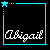 Pixelated cyan star icon in top-left corner, cyan border frame, white cursive text 'Aligail' at bottom on black background.