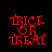 Red pixelated text reading "TRICK OR TREAT" on a black background with one gray , displayed in three identical static frames