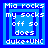 Blue and white pixelated text icon with layered square borders, displaying 'Mia rocks my socks off so does duke+UNC' in a of four identical