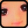 Two side-by-side pixelated faces with peach skin tones, brown eyes, and a pink 'J' symbol on the right face.