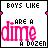 25 identical pixel art showing 'BOYS LIKE ARE A dime A DOZEN' with pink text and heart symbols, each containing a single animation change