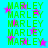 Green text 'MARLEY' repeated in on cyan background with pink star shapes scattered throughout