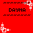 Red background with black text "DAYNA" and white pixelated square patterns in four corners, arranged in a of four identical