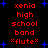 Red text on black background with blue stars, displaying 'xenia high school band' and 'flute' in pixelated font, repeated twice in a