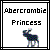 Two side-by-side pixelated display 'Abercrombie Princess' text above a small animal figure, with the right containing an additional red plus symbol