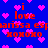Blue background with pink heart shapes and red text repeating 'i love', 'xoxo', and partial phrases like 'anissa espanissa esp' in pixelated style.