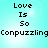 Pixelated text on a cyan background with two identical showing "Love Is So" above "ConpuzzlingConpuzzling", each containing four distinct light effects