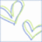 Two overlapping heart outlines in blue and green on a white background, with a of names in black pixelated text on a light green background