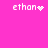 Pixelated text 'ethan' with animated symbols on a bright pink background, showing heart, starburst, and dot patterns.