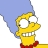 Yellow cartoon character with large white eyes, wide grin showing teeth, red collar, blue background, and pixelated rendering.