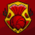 A pixelated character with brown fur and pink inner ears appears from behind a red and gold shield, holding a golden scepter against a red background.