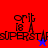 Four quadrant with red, purple, blue, and magenta backgrounds displaying pixelated text and star symbols