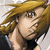 Pixelated close-up of a character with light brown hair, hand near face, wearing dark clothing against neutral background.